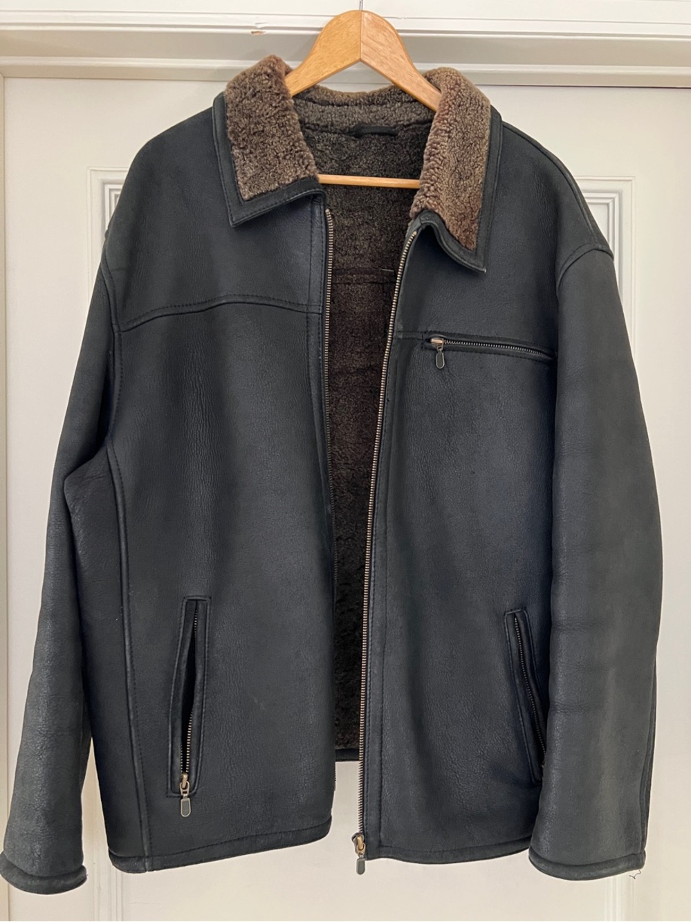 Danier Men’s Black Shearling-Lined Zip Jacket
